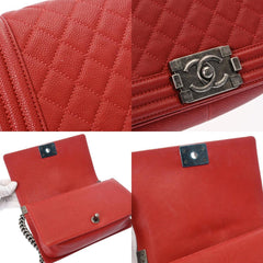 CHANEL BOY CHANEL CHAIN SHOULDER RED TONE WOMENS CAVIAR SKIN REF A67086