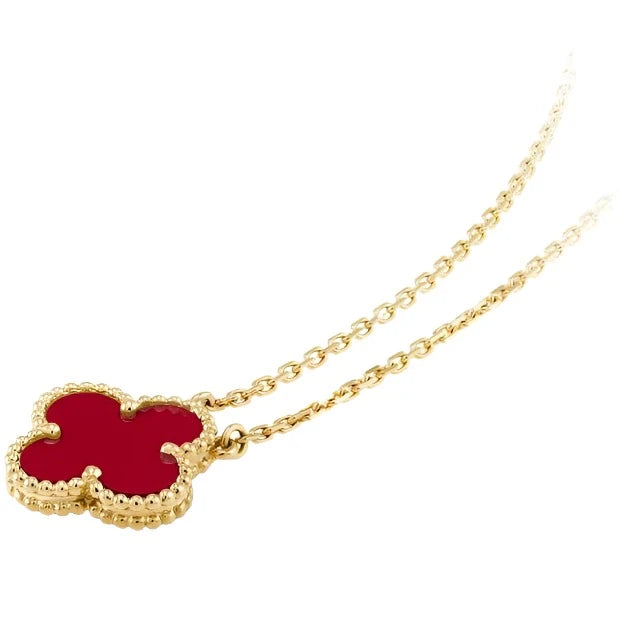 VAN CLEEF & ARPELS VINTAGE ALHAMBRA PENDANT GOLD NECKLACE CARNELIAN REF VCARD38500