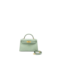 HERMES MINI KELLY ALLIGATOR MISSISSIPPIENSIS MATTE 6U VERT D’EAU GHW STAMP U