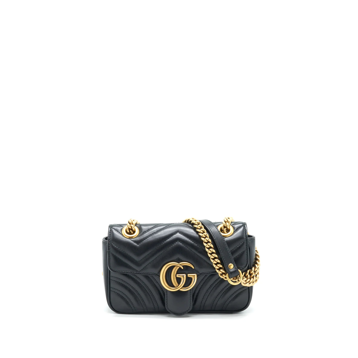 GUCCI GG MARMONT MINI MATELASSE SHOULDER BAG BLACK GHW