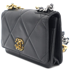 CHANEL lAMBSKIN QUITED 19 WALLET ON CHAIN WOC BLACK