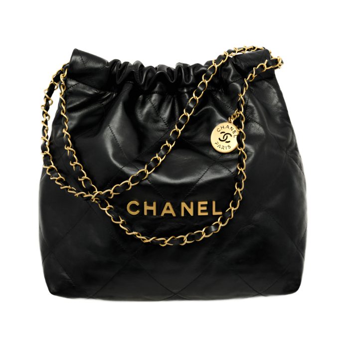 CHANEL 22 SMALL HANDBAG SHINY CALFSKIN & GOLD TONE METAL BLACK