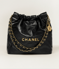 CHANEL 22 SMALL HANDBAG SHINY CALFSKIN & GOLD TONE METAL BLACK