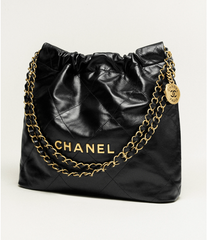 CHANEL 22 SMALL HANDBAG SHINY CALFSKIN & GOLD TONE METAL BLACK