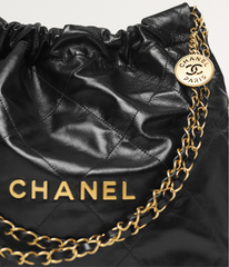 CHANEL 22 SMALL HANDBAG SHINY CALFSKIN & GOLD TONE METAL BLACK