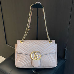 GUCCI GG MARMONT MEDIUM MATELASSÉ SHOULDER BAG DUSK PINK REF443496