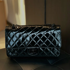 CHANEL MINI 2.55 REISSUE FLAP BAG COW LEATHER WITH PATENT FINISH SO BLACK